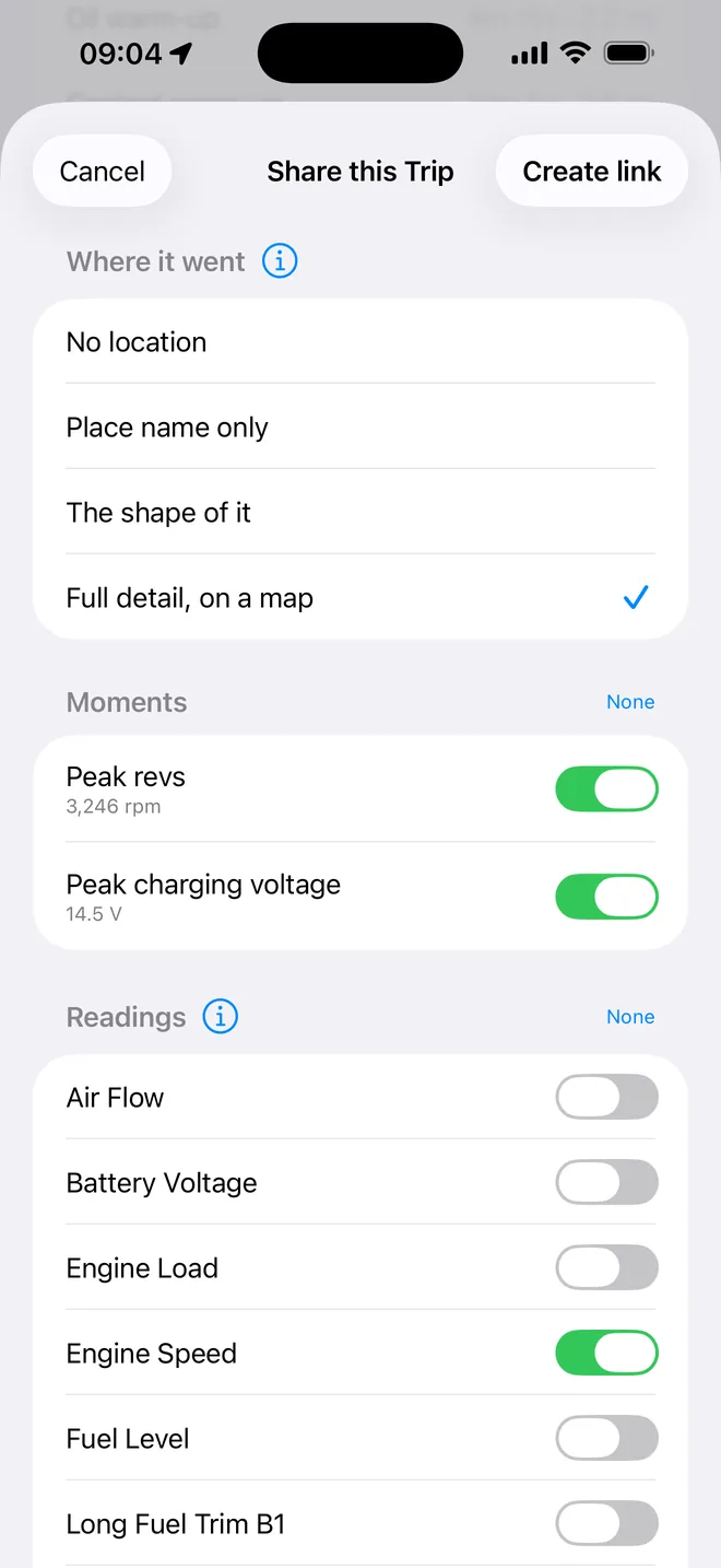The share composer: choosing how much of the route to include.